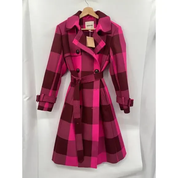 Boden 4P Cheltenham Trench Coat Pink Peony, Chestnut Gingham - Picture 4 of 11